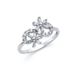 14K White Gold CZ Flower Ring 3 4 5 6 7 8 9